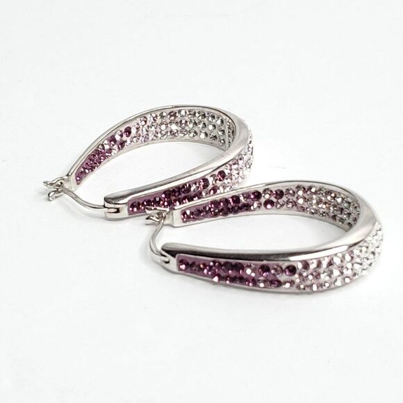 Sterling Silver Inside Out Crystal Hoop Earrings Purple Clear CT Thailand 925 - Picture 1 of 4